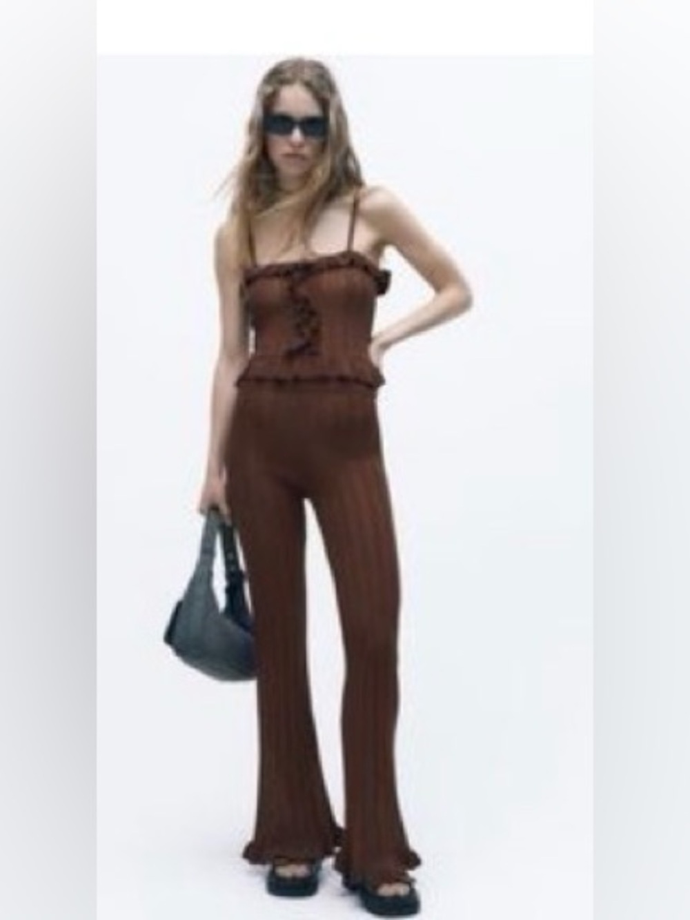 ZARA knit ruffle flare pants